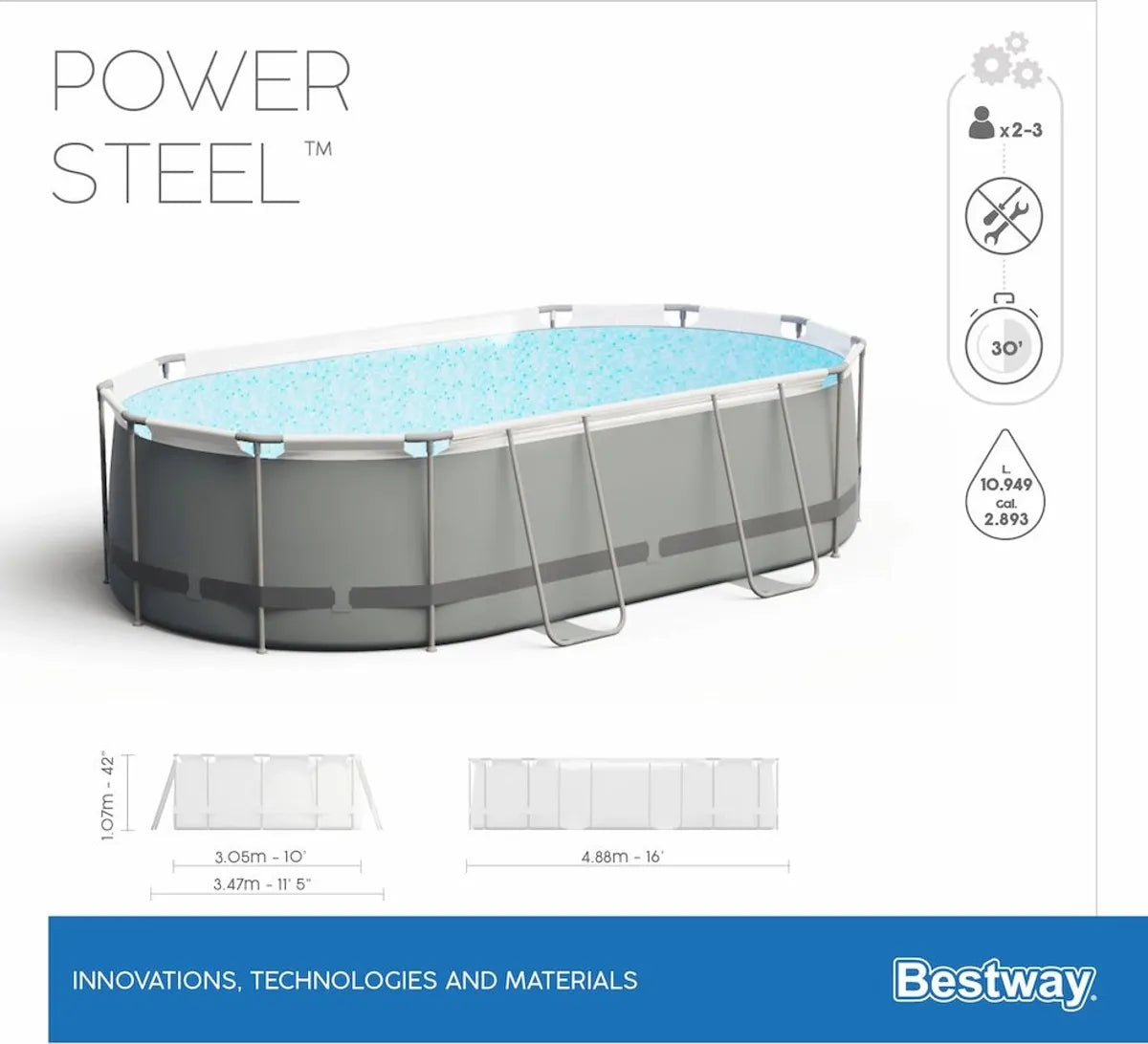 Bestway Power Steel ovaal zwembad - 488 x 305 x 107 cm - met filterpomp en accessoires