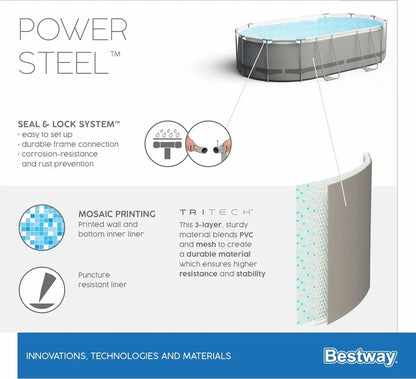 Bestway Power Steel ovaal zwembad - 488 x 305 x 107 cm - met filterpomp en accessoires