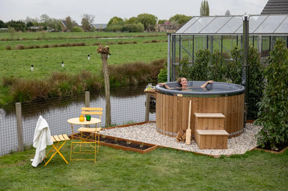 Houtgestookte hottub Intern met filteraansluiting - rond - 3-4 personen - Grijs