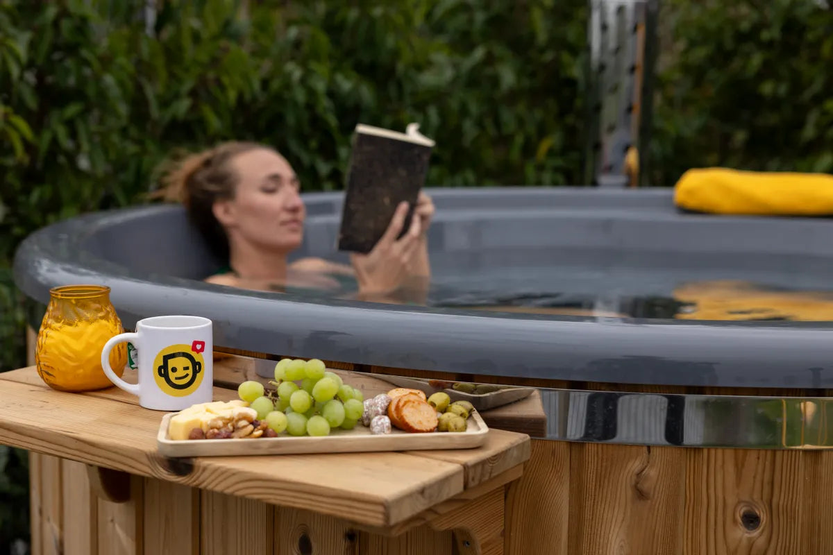 Houtgestookte hottub Intern met filteraansluiting - rond - 3-4 personen - Grijs