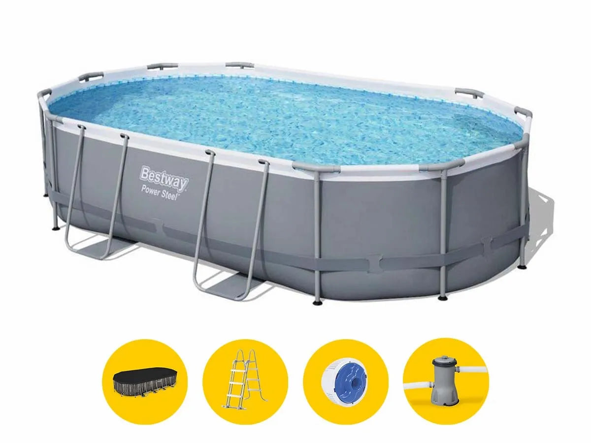 Bestway Power Steel ovaal zwembad - 488 x 305 x 107 cm - met filterpomp en accessoires