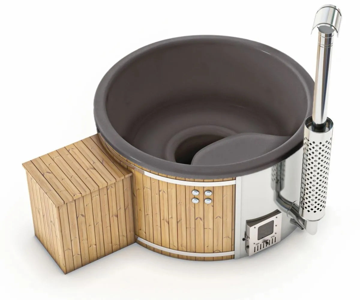 Houtgestookte hottub Intern met filteraansluiting - rond - 3-4 personen - Grijs