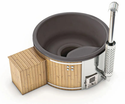 Houtgestookte hottub Intern met filteraansluiting - rond - 3-4 personen - Grijs